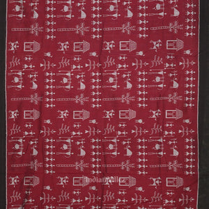 Maroon Black Tribal Theme Odisha Ikat Sambalpuri Cotton Saree