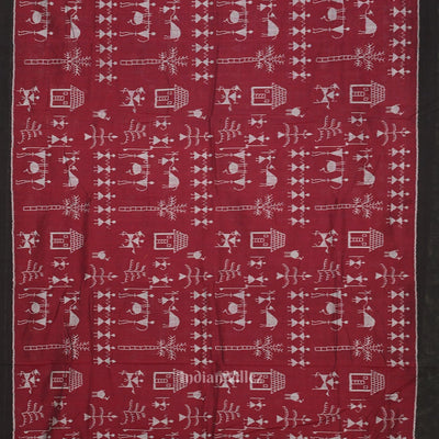 Maroon Black Tribal Theme Odisha Ikat Sambalpuri Cotton Saree