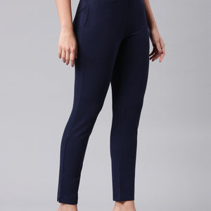 Women Solid Navy Mid Rise Smart Fit Kurti Pant