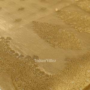 Beige Zari Woven Tissue Banarasi Saree