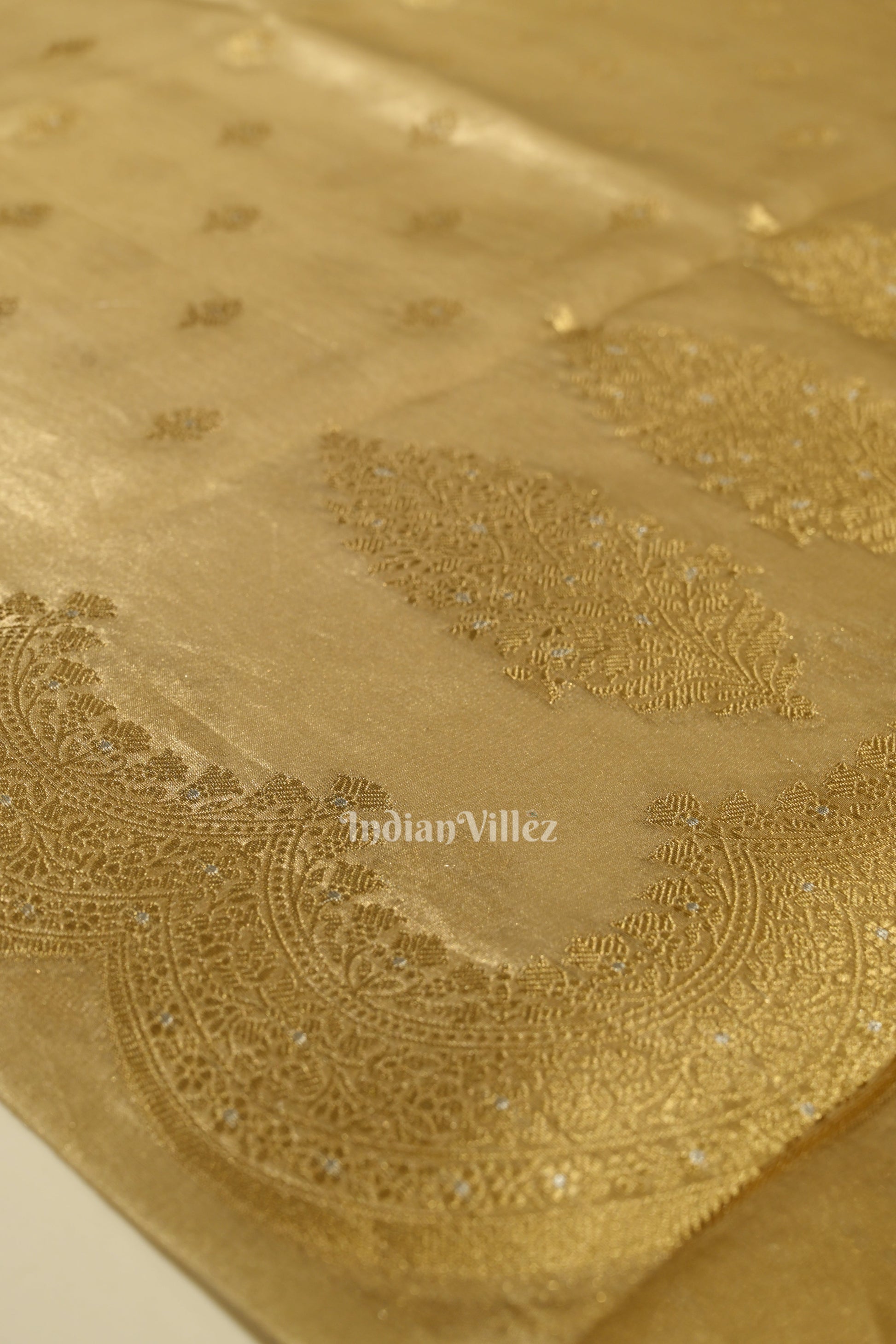 Beige Zari Woven Tissue Banarasi Saree