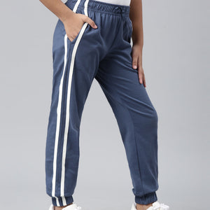Girls Printed Blue Mid Rise Cotton Joggers