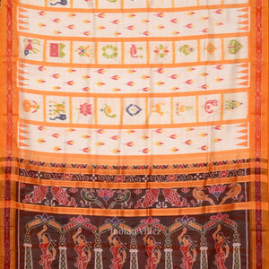 White Yellow  Nabakothi Odisha Ikat Khandua Silk Saree with Nartaki Anchal