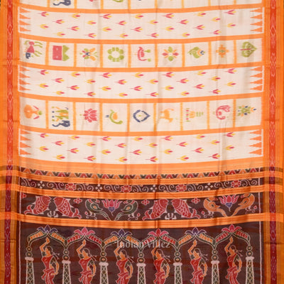 White Yellow  Nabakothi Odisha Ikat Khandua Silk Saree with Nartaki Anchal