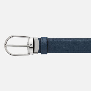 Mont Blanc, Horseshoe buckle black/blue 30 mm reversible leather belt