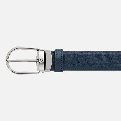 Mont Blanc, Horseshoe buckle black/blue 30 mm reversible leather belt