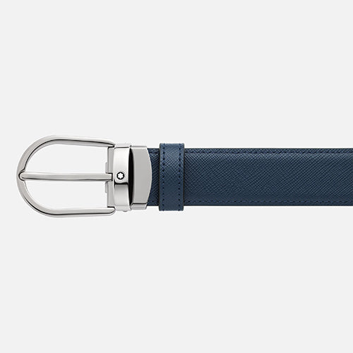 Mont Blanc, Horseshoe buckle black/blue 30 mm reversible leather belt