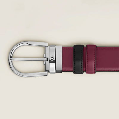 Mont Blanc, Horseshoe Buckle Black/Cassis 35 mm Reversible Leather Belt