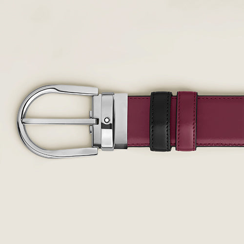 Mont Blanc, Horseshoe Buckle Black/Cassis 35 mm Reversible Leather Belt