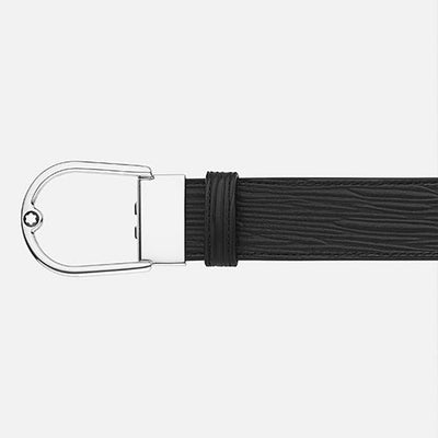 Mont Blanc, Horseshoe buckle printed black/plain black 35mm reversible leather belt