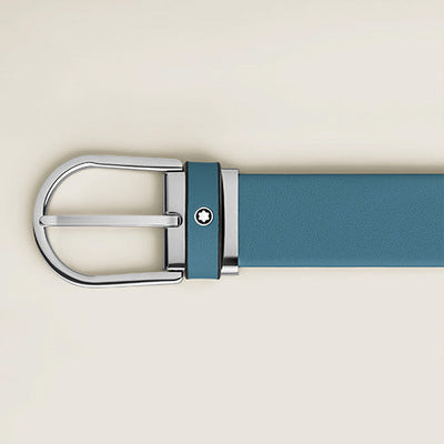 Mont Blanc, Horseshoe Buckle Smoky Blue 35 mm Leather Belt