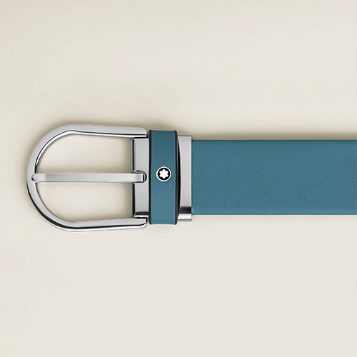 Mont Blanc, Horseshoe Buckle Smoky Blue 35 mm Leather Belt