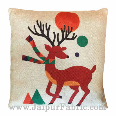 Jute Cushion Cover Digital Print Christmas Deer