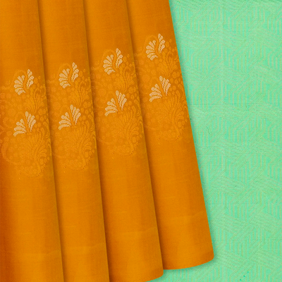 Mustard Handloom Soft Silk Saree With Floral Motifs-Mustard