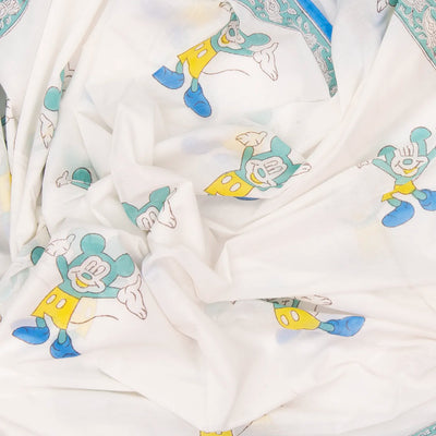 White Woven Jaipur Cotton Saree Printed With Micky Mouse Motifs