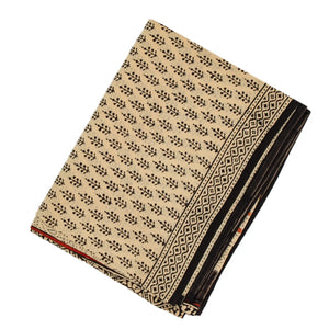 Sandal Woven Jaipur Cotton Saree Printed With Black Floral Motifs