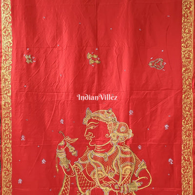 Red Sringar Raas Hand-Painted Pattachitra Saree