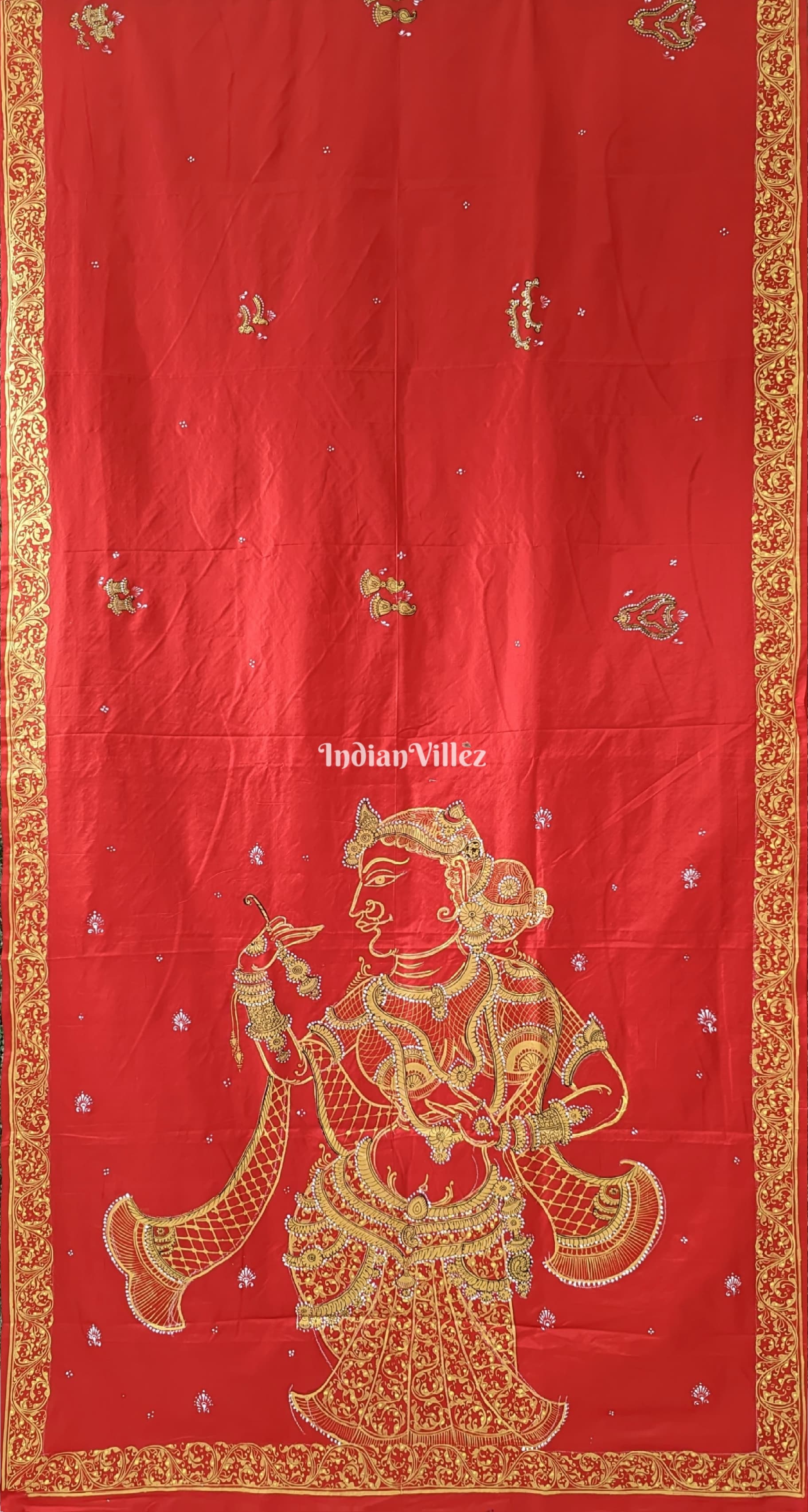 Red Sringar Raas Hand-Painted Pattachitra Saree