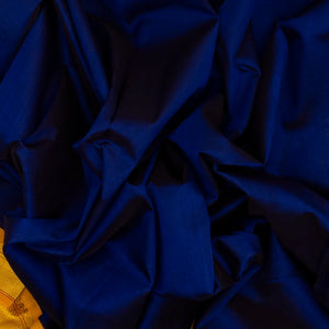 Dark Blue Handloom Silk Cotton Saree With Contrast Border