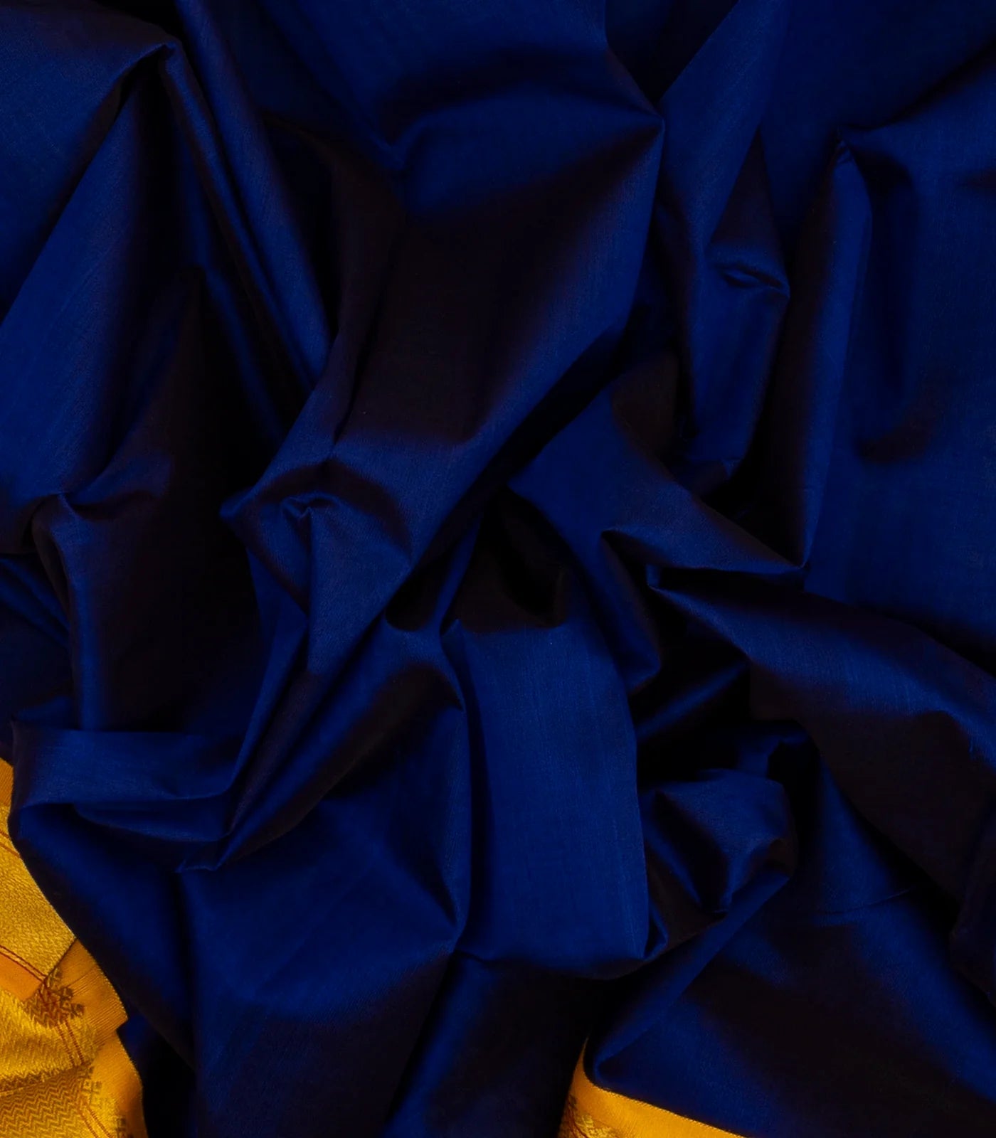 Dark Blue Handloom Silk Cotton Saree With Contrast Border