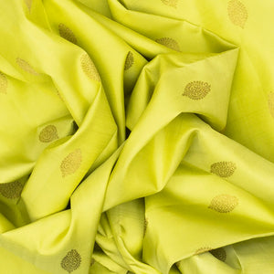 Pista Green Handloom Kanchipuram Silk Saree With Floral Motifs