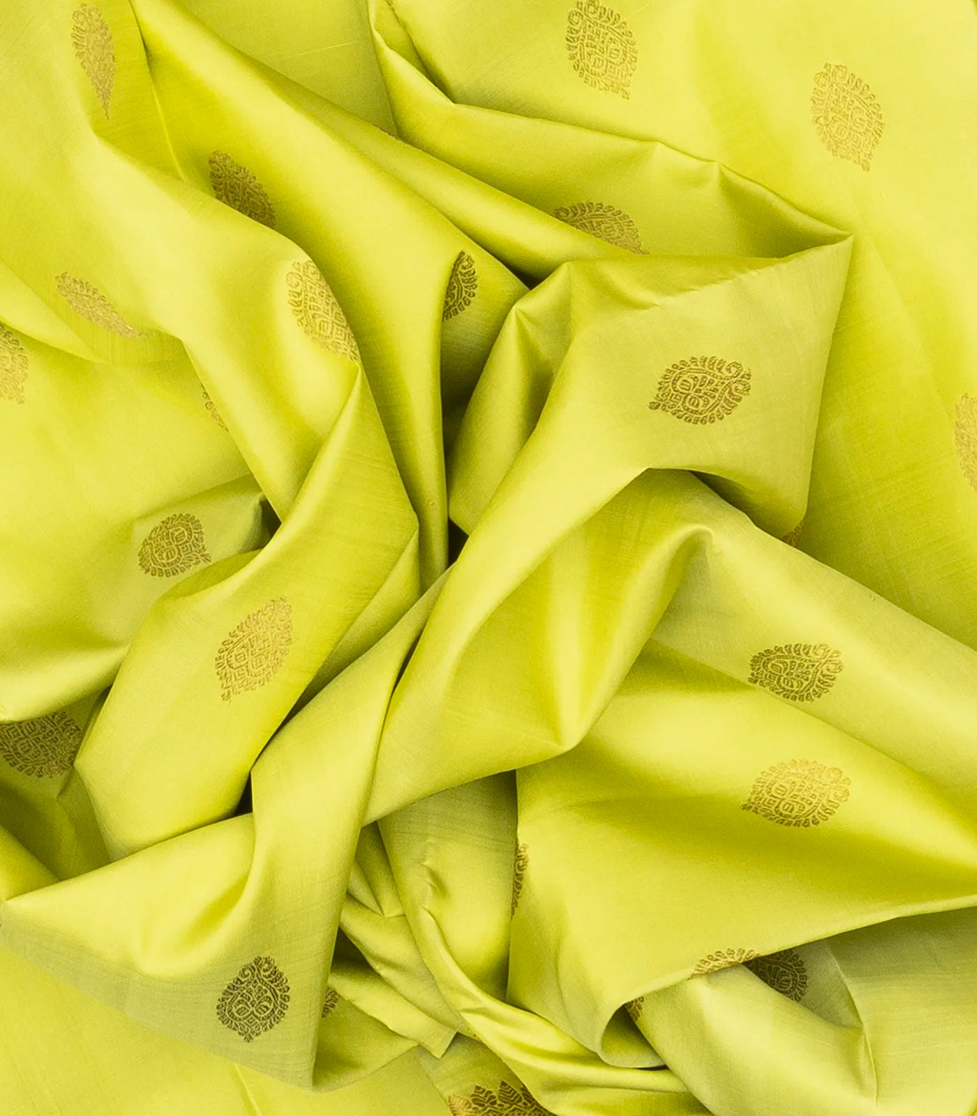 Pista Green Handloom Kanchipuram Silk Saree With Floral Motifs