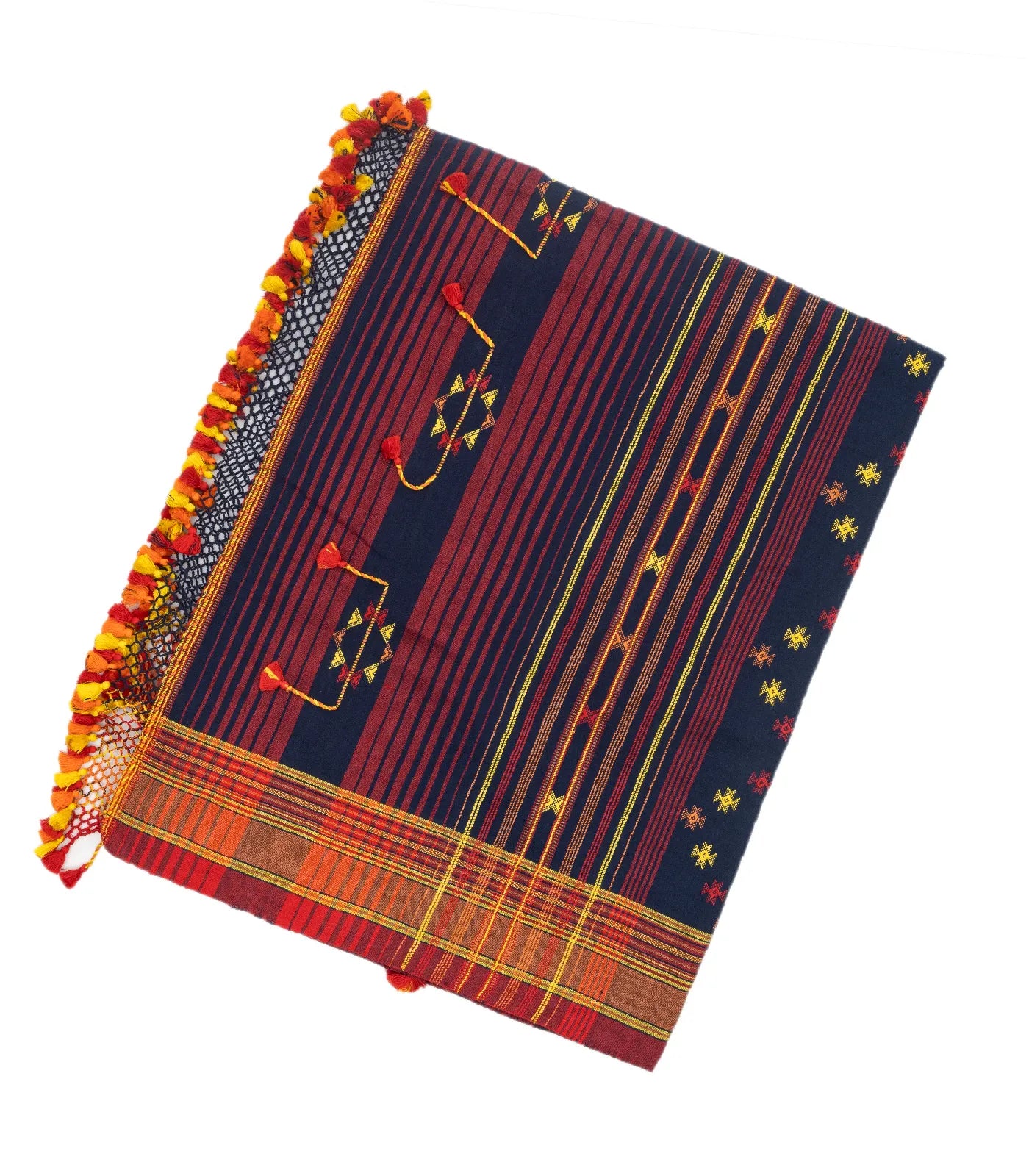 Midnight Blue Handloom Bhujodi Cotton Saree With Stripes