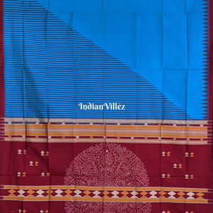 Sky Blue with Shoulder Design Sambalpuri Ikat Silk Saree