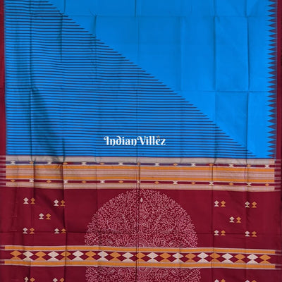 Sky Blue with Shoulder Design Sambalpuri Ikat Silk Saree