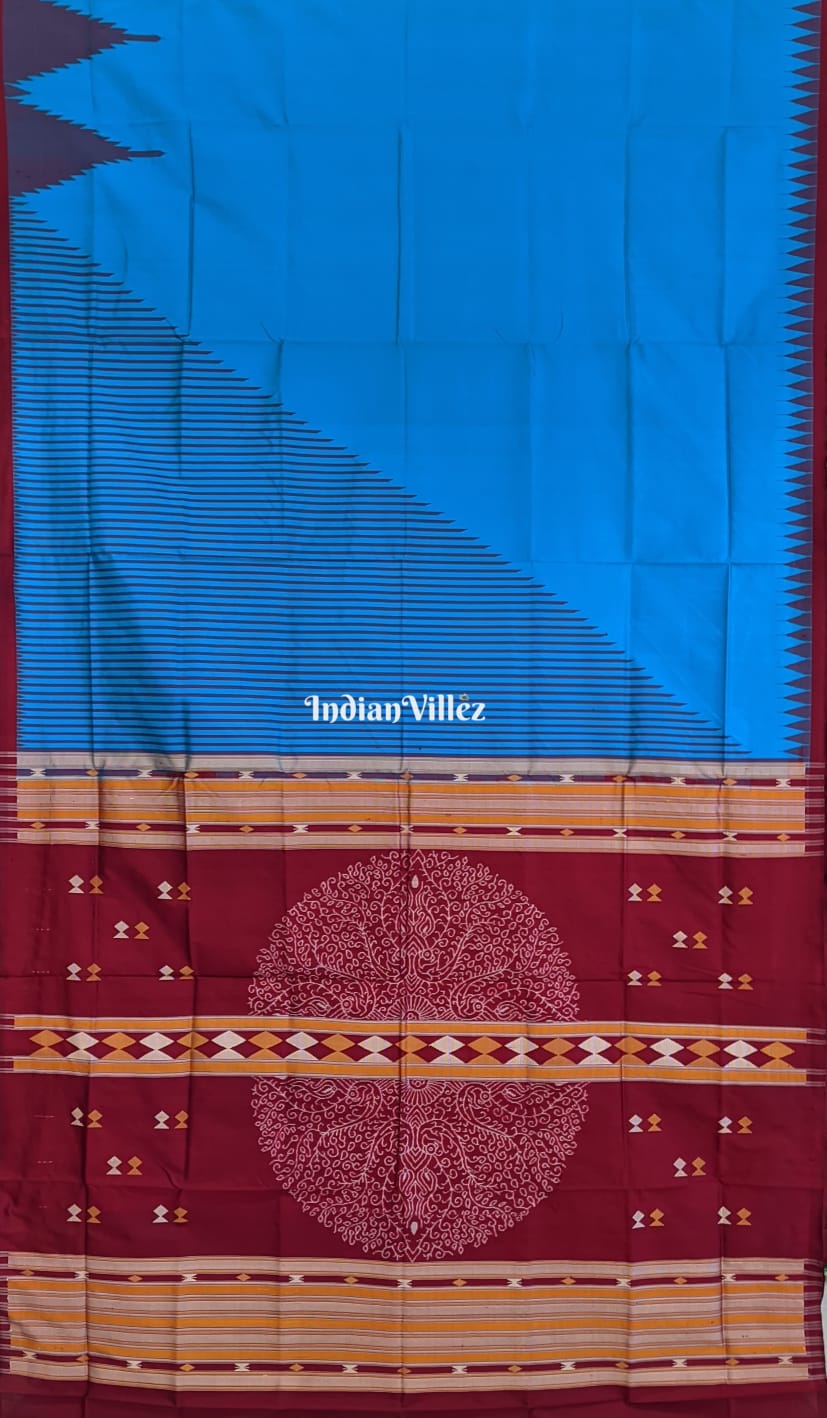 Sky Blue with Shoulder Design Sambalpuri Ikat Silk Saree