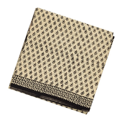 Off White Woven Jaipur Cotton Saree Printed With Black Flower Motifs