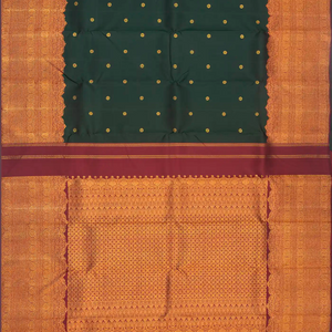 Bottle Green Handloom Kanchipuram Silk Saree With Meena Buttas