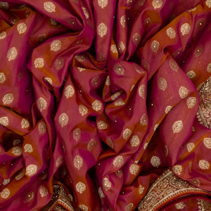 Purple And Mustard Woven Banarasi Khadi Georgette Saree With Floral Motifs