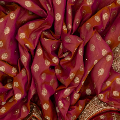 Purple And Mustard Woven Banarasi Khadi Georgette Saree With Floral Motifs