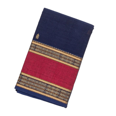 Navy Blue Handloom Kanchi Cotton Saree With Spear Buttas
