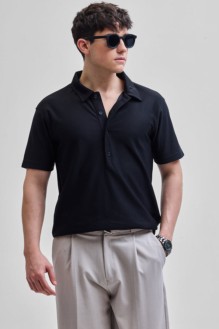 Black Textured Polo T-Shirt