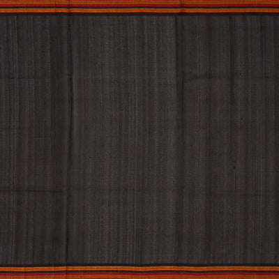 Black Handloom Kora Silk Saree With Checks & Thread Work Border