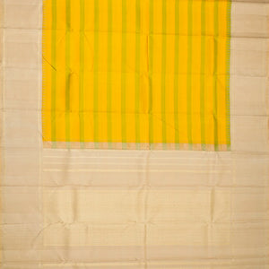 Mustard & Green Handloom Kanchipuram Korvai Silk Saree With Stripes