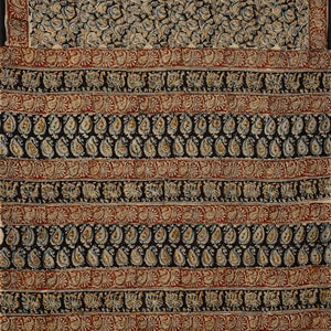 Black Handloom Kalamkari Cotton Saree And Printed Floral Motifs