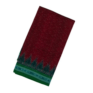 Maroon Handloom Orissa Cotton Saree With Green Border