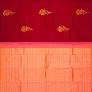 Crimson Handloom Kanchipuram Silk Saree With Mango Buttas