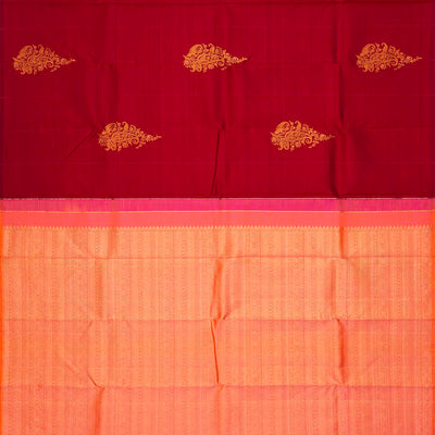 Crimson Handloom Kanchipuram Silk Saree With Mango Buttas