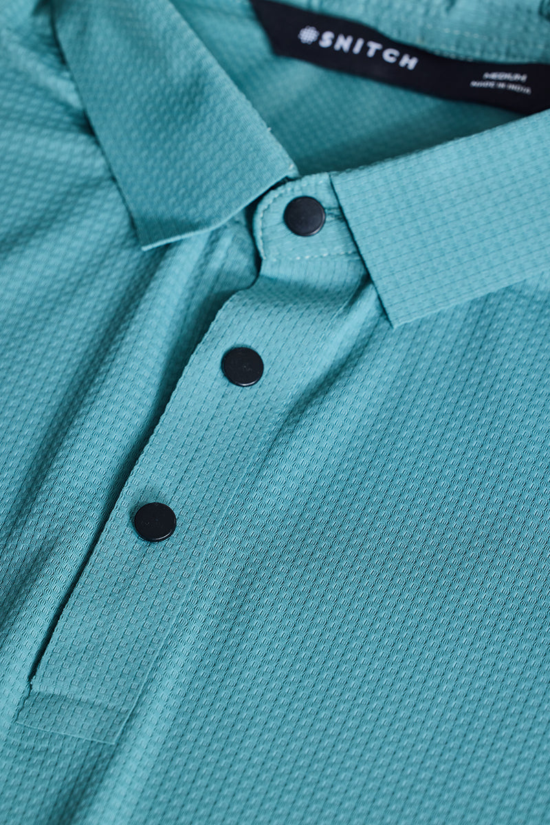 Turquoise Textured Polo T-Shirt