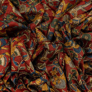 Maroon Handloom Tussar Silk Saree With Printed & Embroidered Motifs