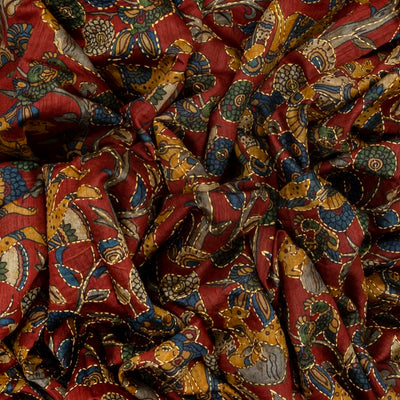 Maroon Handloom Tussar Silk Saree With Printed & Embroidered Motifs