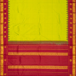 Light Green Handloom Kanchipuram Korvai Silk Saree With Crimson Border
