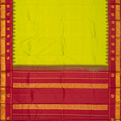 Light Green Handloom Kanchipuram Korvai Silk Saree With Crimson Border
