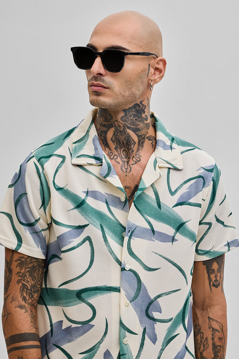 Cream Abstract Box Fit Shirt