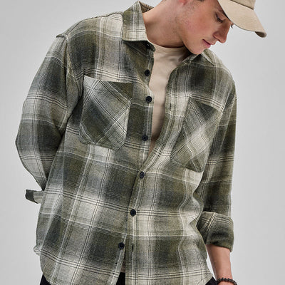 Green Double Pocket Flannel Overshirt