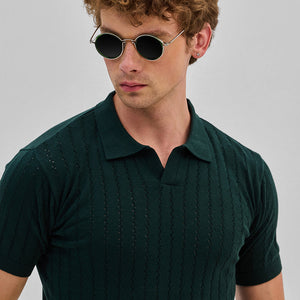 Dark Green Knitted Polo T-Shirt